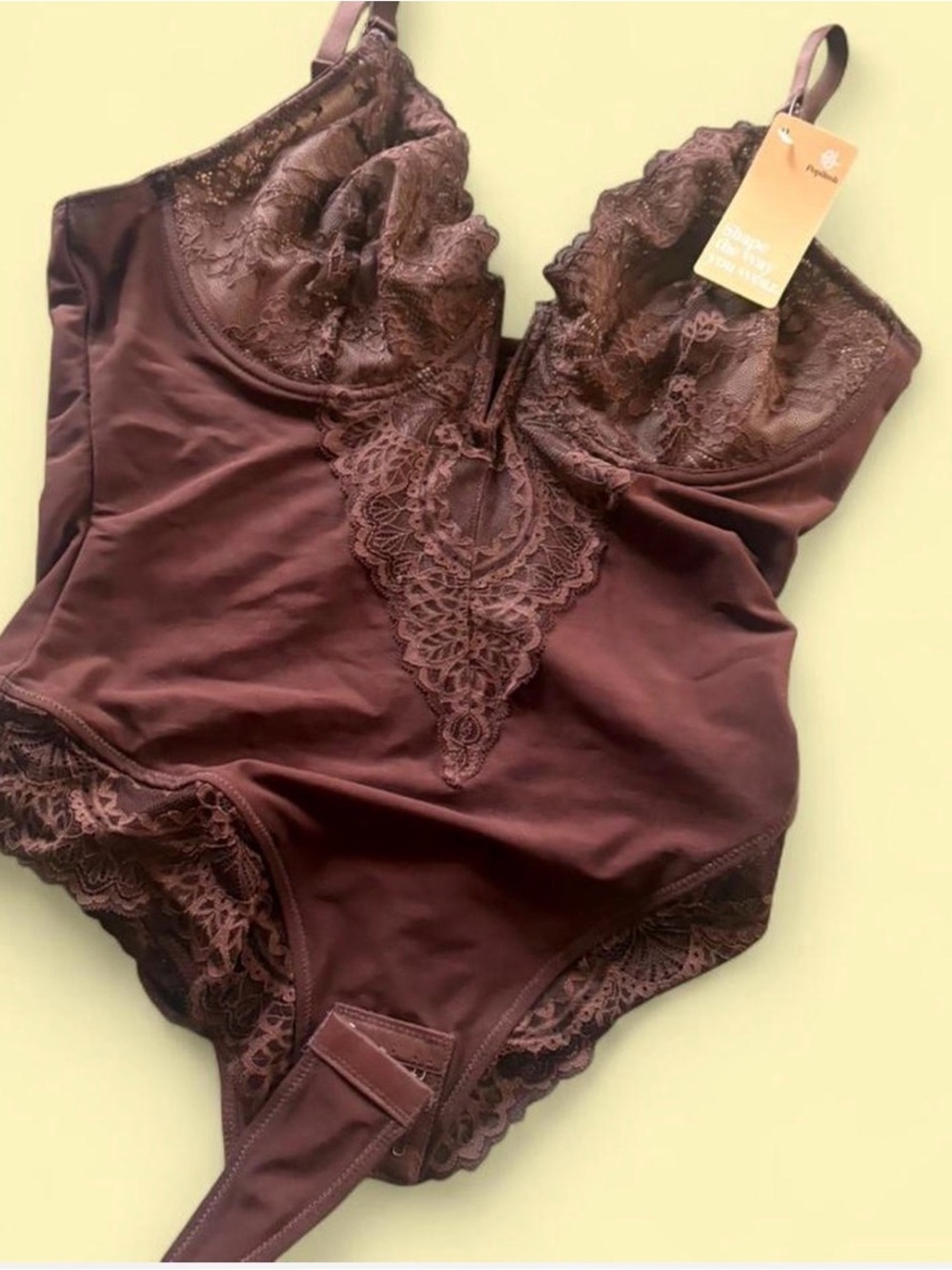 Lace-Detail Shapewear Bodysuit in Chocolate Brown